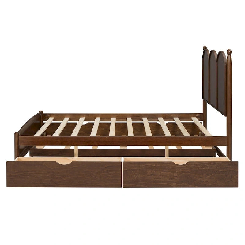 Lit plateforme Queen Size avec 2 tiroirs, cadre de lit multifonctionnel avec lit gigogne double XL