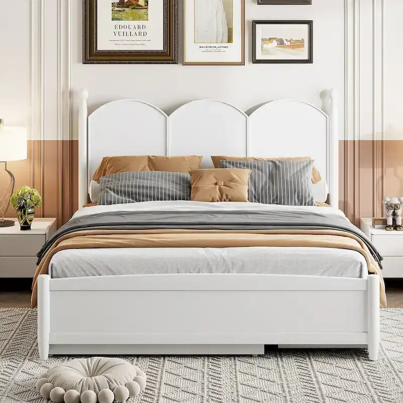 Lit plateforme Queen Size avec 2 tiroirs, cadre de lit multifonctionnel avec lit gigogne double XL
