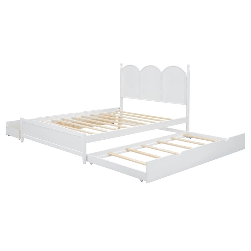 Lit plateforme Queen Size avec 2 tiroirs, cadre de lit multifonctionnel avec lit gigogne double XL
