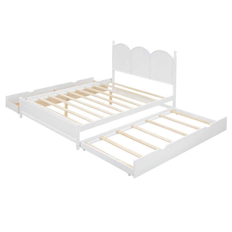 Lit plateforme Queen Size avec 2 tiroirs, cadre de lit multifonctionnel avec lit gigogne double XL