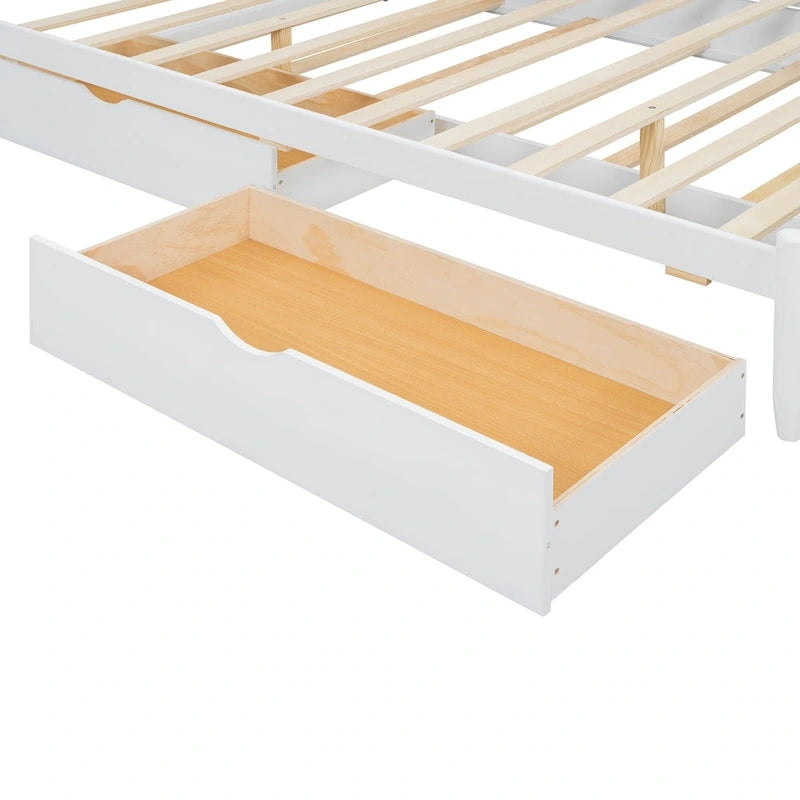 Lit plateforme Queen Size avec 2 tiroirs, cadre de lit multifonctionnel avec lit gigogne double XL