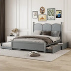 Lit plateforme Queen Size avec 2 tiroirs, cadre de lit multifonctionnel avec lit gigogne double XL