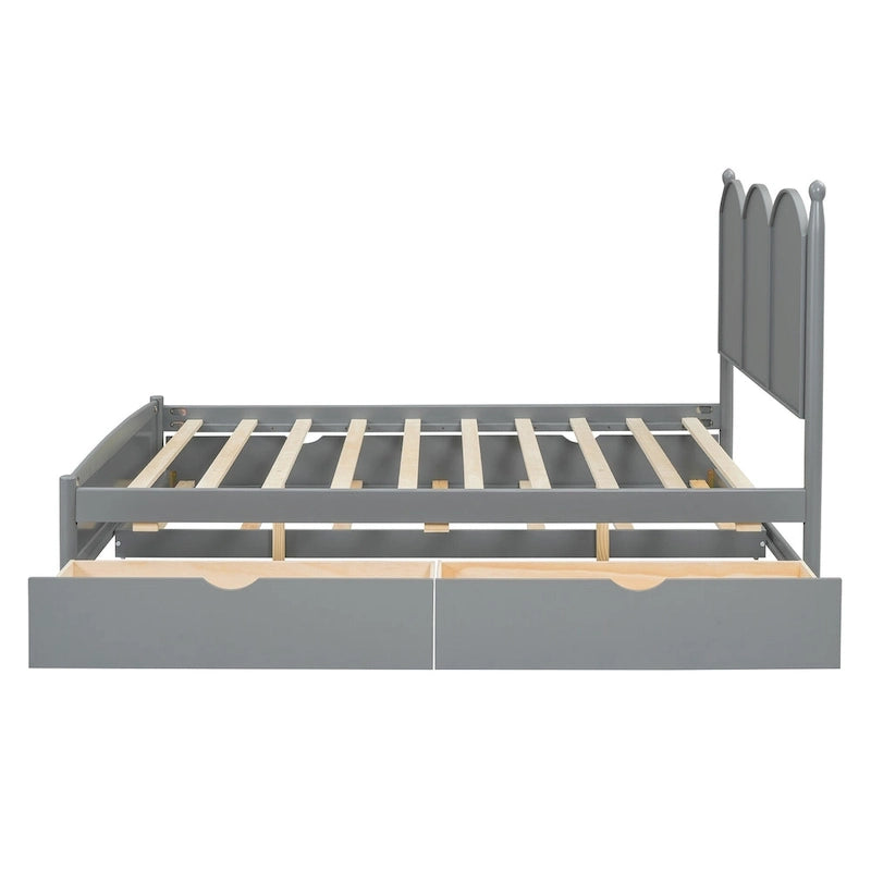 Lit plateforme Queen Size avec 2 tiroirs, cadre de lit multifonctionnel avec lit gigogne double XL