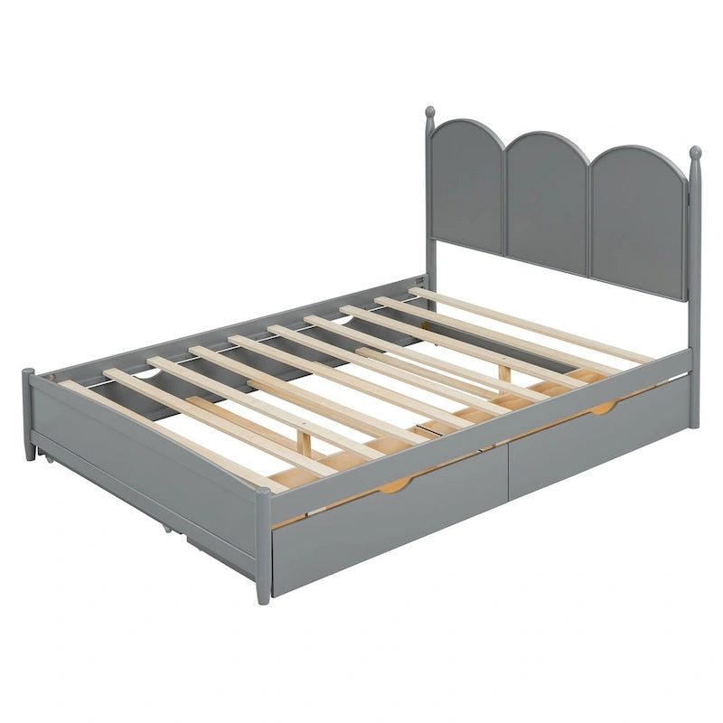 Lit plateforme Queen Size avec 2 tiroirs, cadre de lit multifonctionnel avec lit gigogne double XL