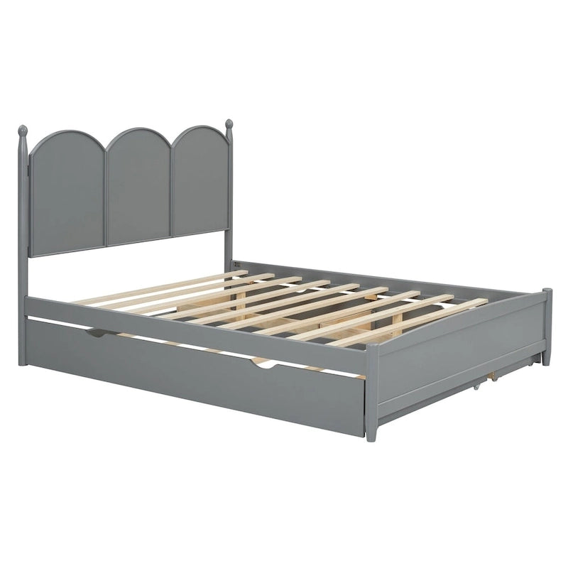 Lit plateforme Queen Size avec 2 tiroirs, cadre de lit multifonctionnel avec lit gigogne double XL