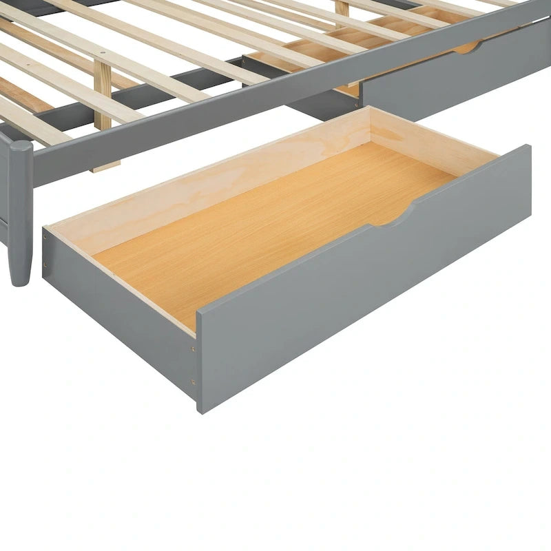 Lit plateforme Queen Size avec 2 tiroirs, cadre de lit multifonctionnel avec lit gigogne double XL