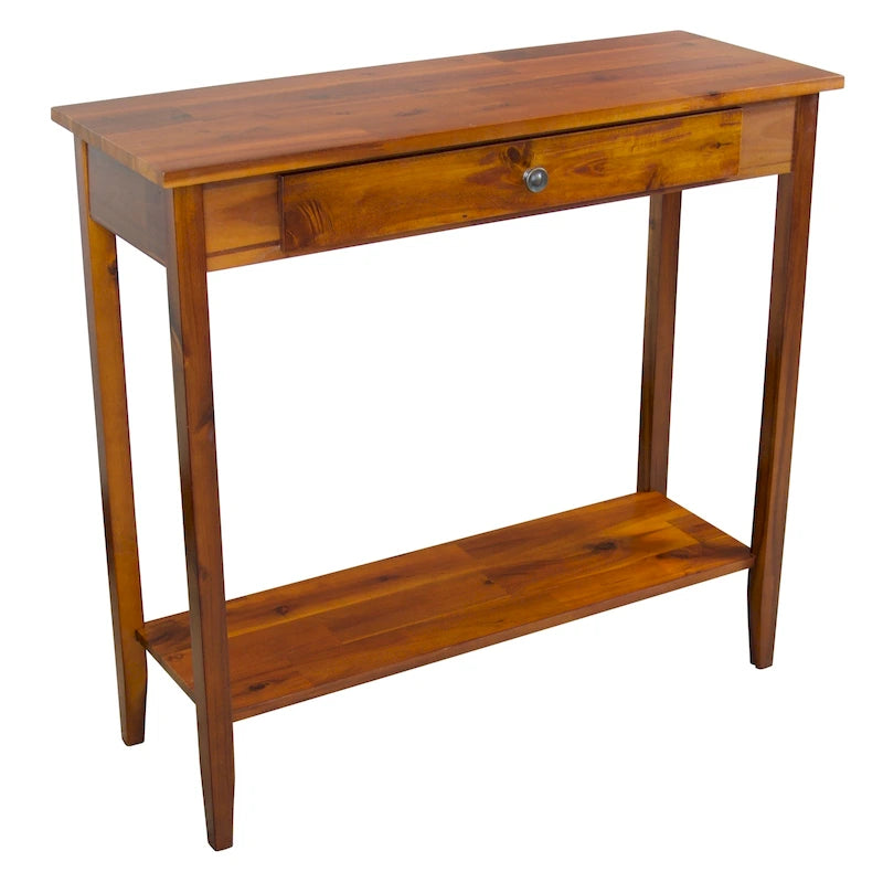 Console en bois d'acacia massif à 1 tiroir avec étagère inférieure