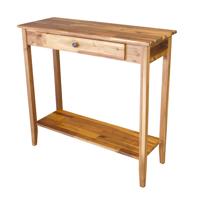 Console en bois d'acacia massif à 1 tiroir avec étagère inférieure