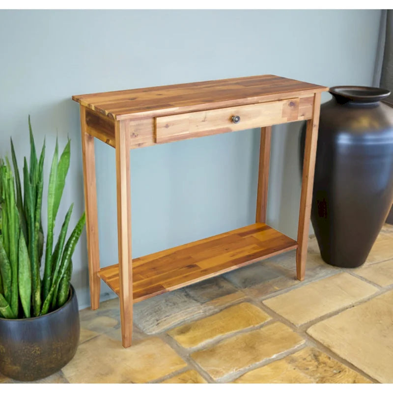 Console en bois d'acacia massif à 1 tiroir avec étagère inférieure