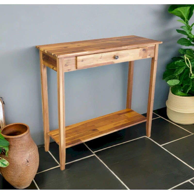 Console en bois d'acacia massif à 1 tiroir avec étagère inférieure