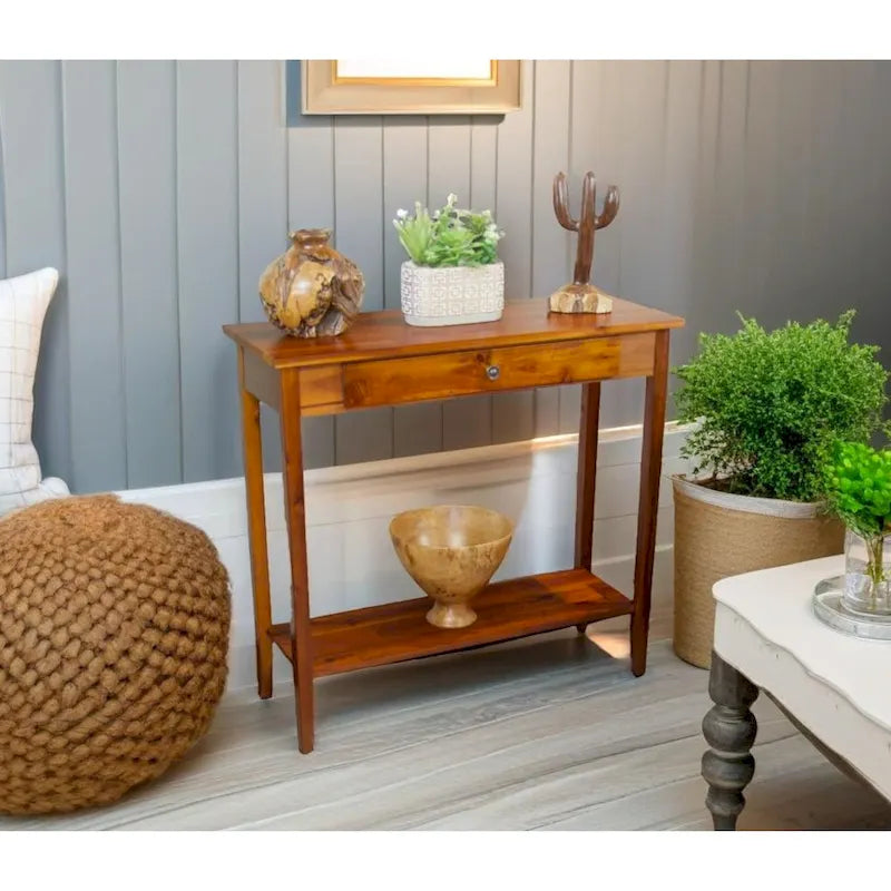 Console en bois d'acacia massif à 1 tiroir avec étagère inférieure