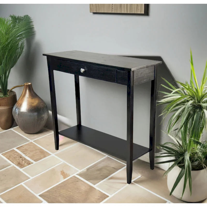 Console en bois d'acacia massif à 1 tiroir avec étagère inférieure