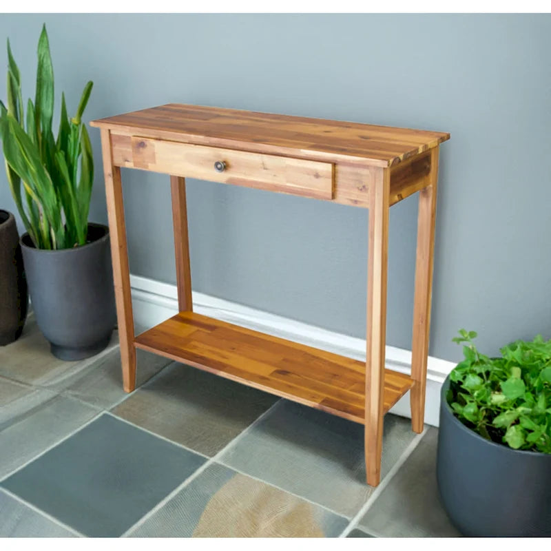 Console en bois d'acacia massif à 1 tiroir avec étagère inférieure