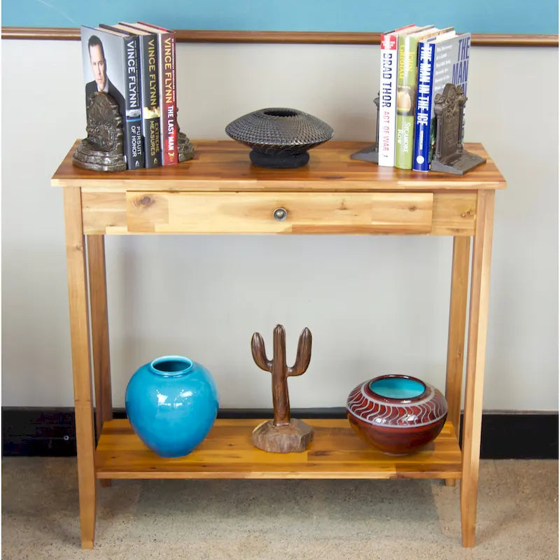 Console en bois d'acacia massif à 1 tiroir avec étagère inférieure