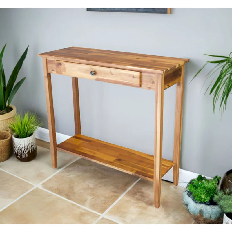 Console en bois d'acacia massif à 1 tiroir avec étagère inférieure