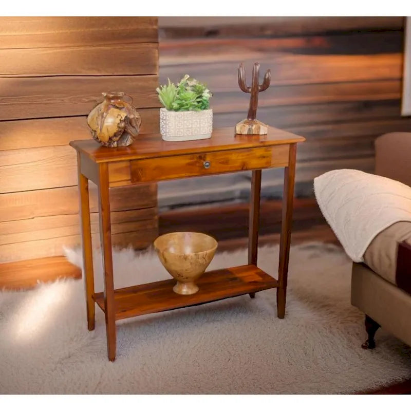 Console en bois d'acacia massif à 1 tiroir avec étagère inférieure