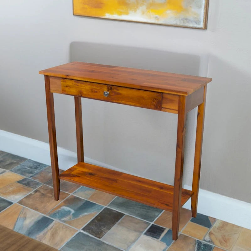 Console en bois d'acacia massif à 1 tiroir avec étagère inférieure