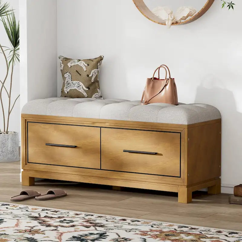 Banc à chaussures avec coussin amovible et rangement dissimulé