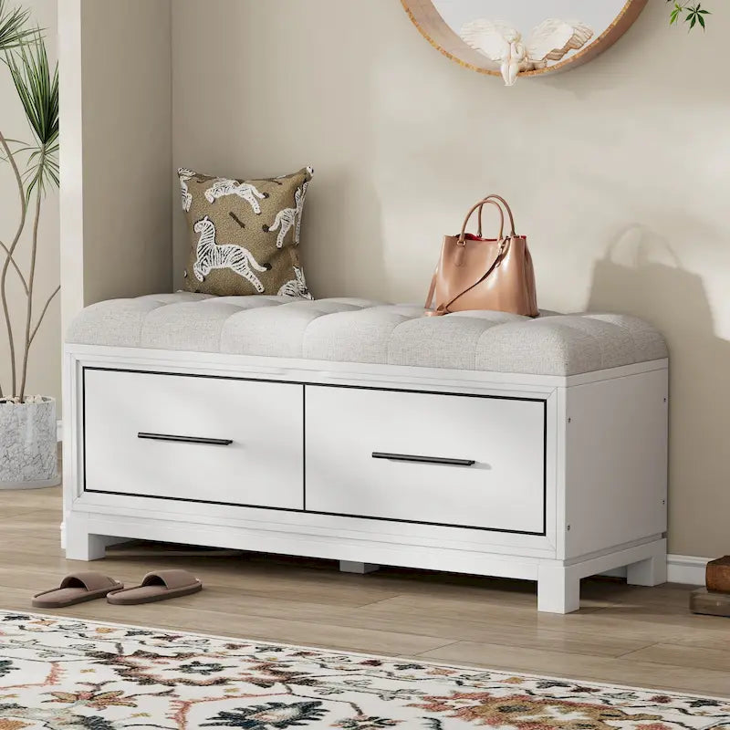 Banc à chaussures avec coussin amovible et rangement dissimulé