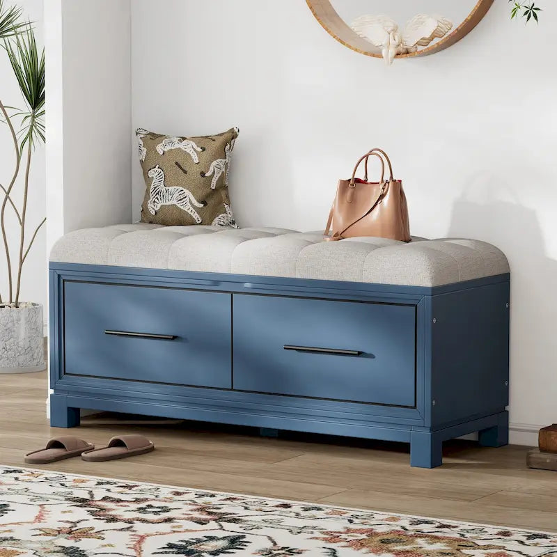 Banc à chaussures avec coussin amovible et rangement dissimulé