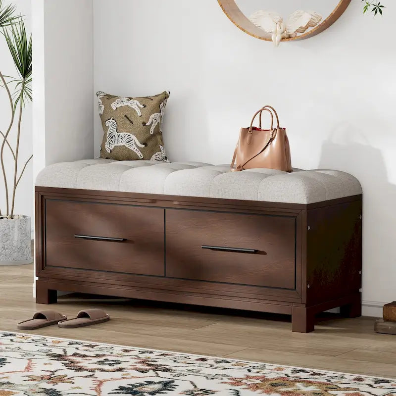Banc à chaussures avec coussin amovible et rangement dissimulé