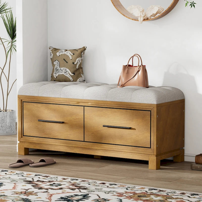Banc à chaussures avec coussin amovible et rangement dissimulé