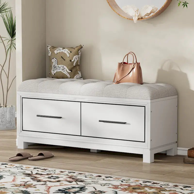 Banc à chaussures avec coussin amovible et rangement dissimulé