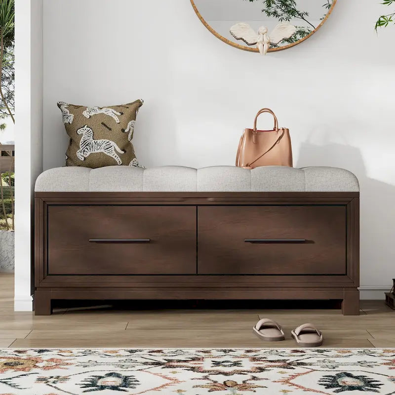 Banc à chaussures avec coussin amovible et rangement dissimulé