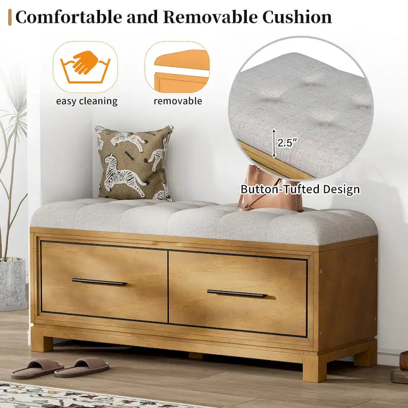 Banc à chaussures avec coussin amovible et rangement dissimulé