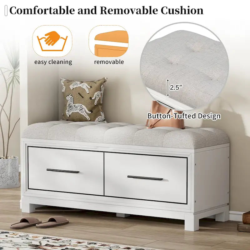 Banc à chaussures avec coussin amovible et rangement dissimulé