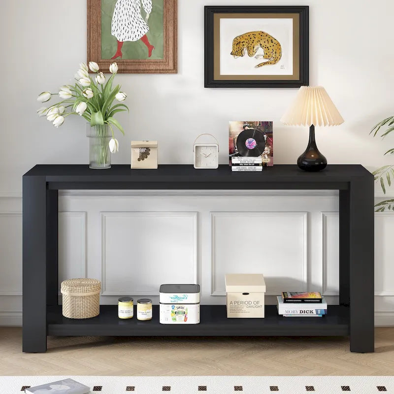 Console étroite et longue avec étagère inférieure