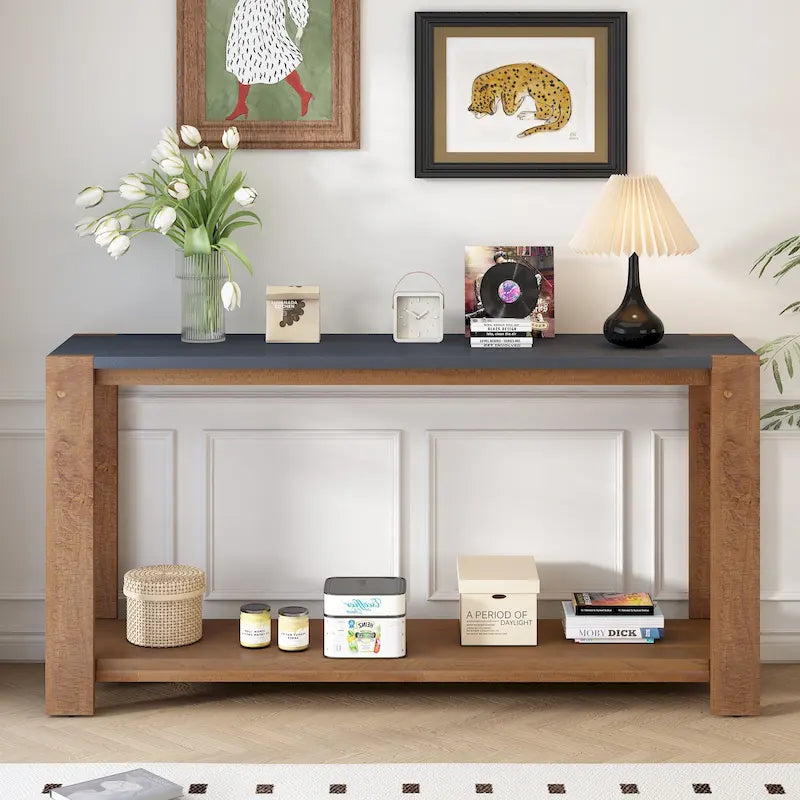 Console étroite et longue avec étagère inférieure