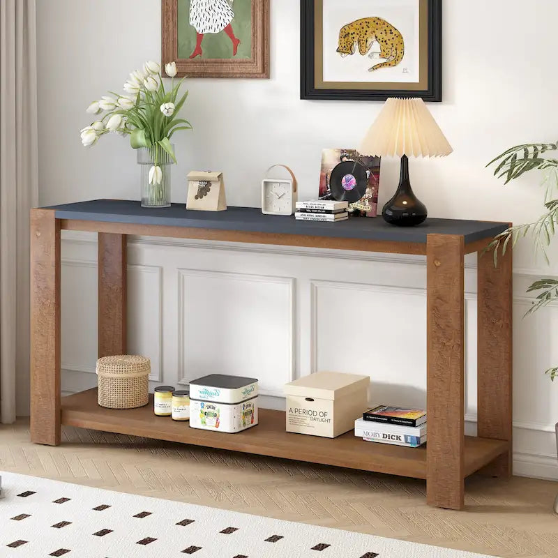 Console étroite et longue avec étagère inférieure