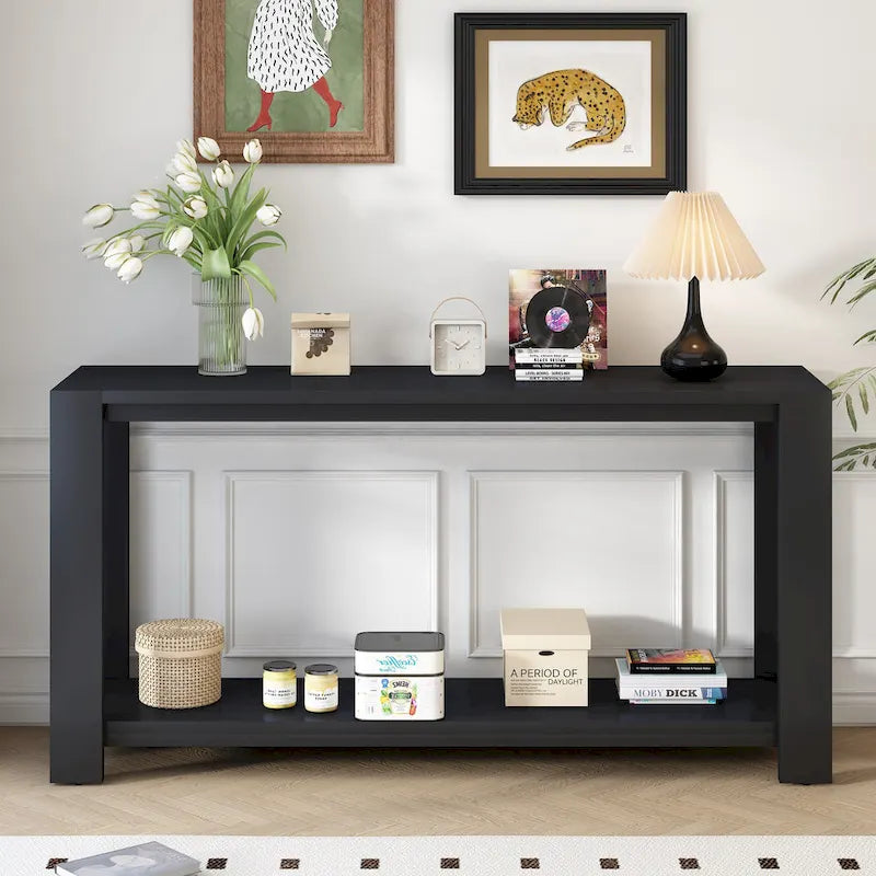 Console étroite et longue avec étagère inférieure