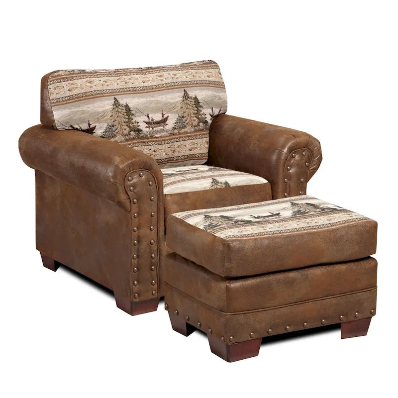 Fauteuil cabane de montagne modèle 8501-00-60 avec repose-pieds assorti