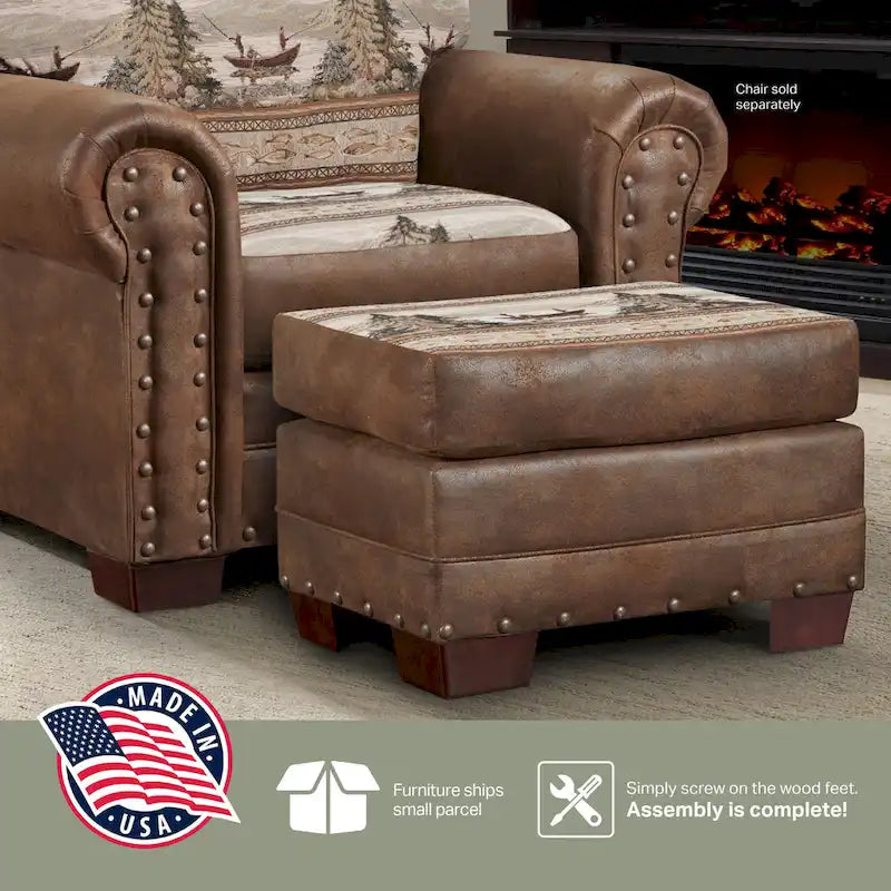 Fauteuil cabane de montagne modèle 8501-00-60 avec repose-pieds assorti