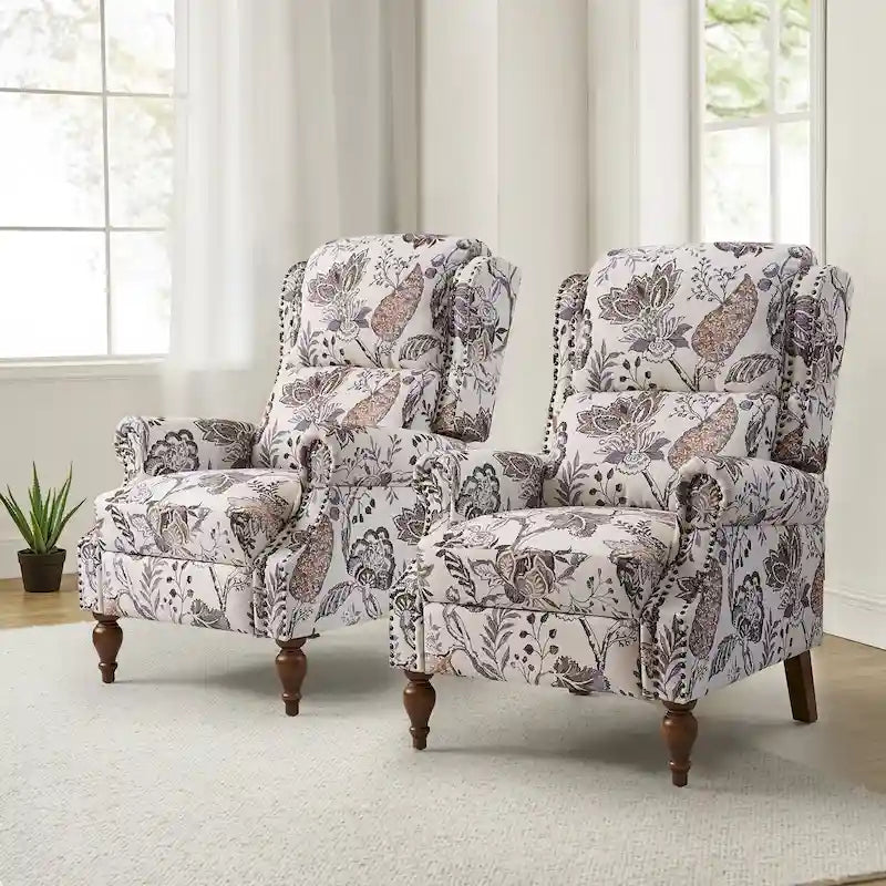 Fauteuil inclinable manuel Terri Classic Cutaway Arms with Nailheads pour salon, ensemble de 2, par
