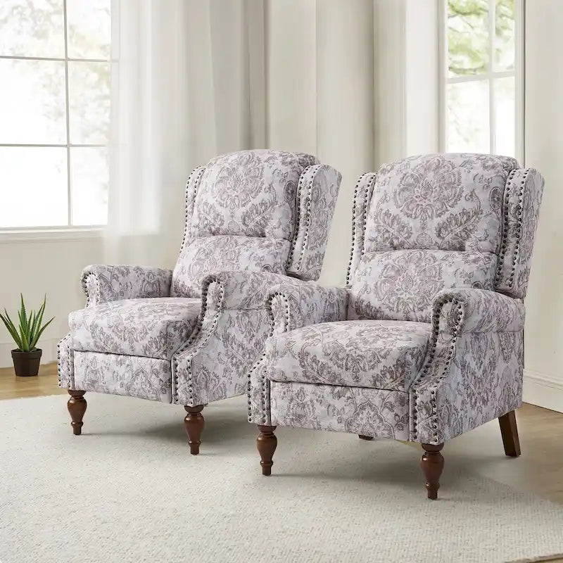 Fauteuil inclinable manuel Terri Classic Cutaway Arms with Nailheads pour salon, ensemble de 2, par