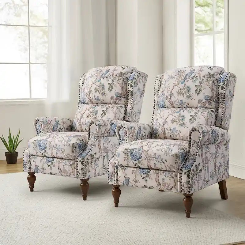 Fauteuil inclinable manuel Terri Classic Cutaway Arms with Nailheads pour salon, ensemble de 2, par
