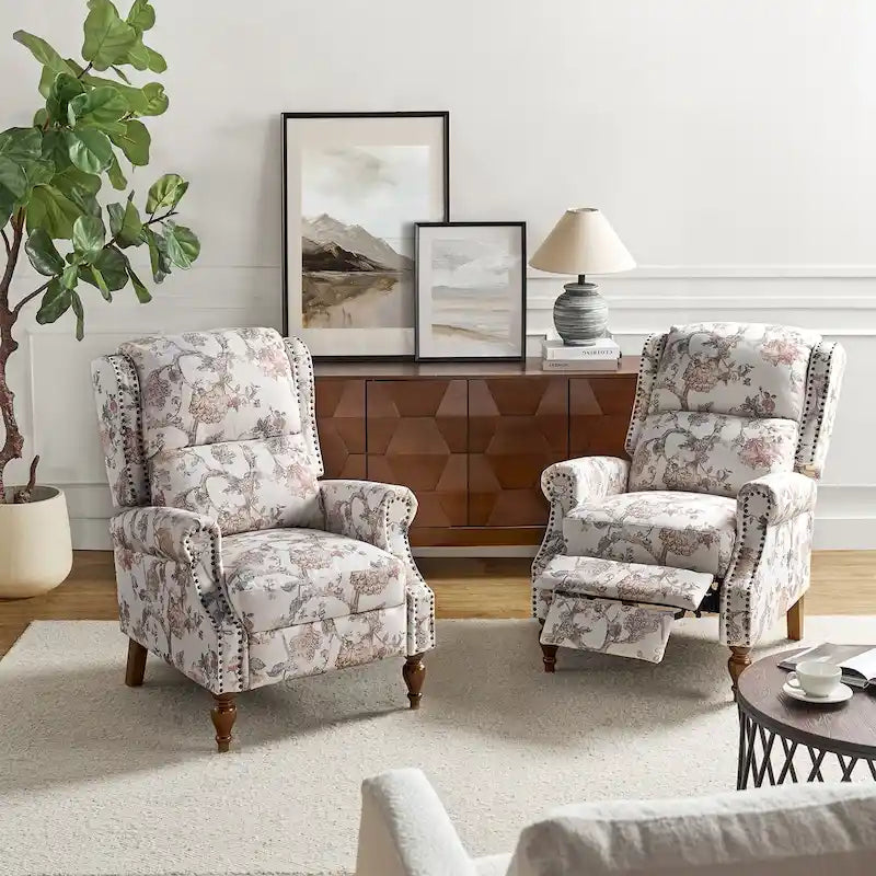 Fauteuil inclinable manuel Terri Classic Cutaway Arms with Nailheads pour salon, ensemble de 2, par