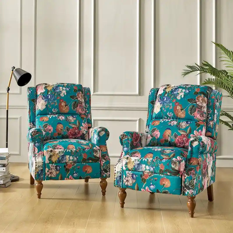 Fauteuil inclinable manuel Terri Classic Cutaway Arms with Nailheads pour salon, ensemble de 2, par