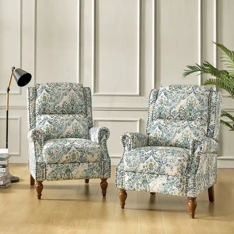 Fauteuil inclinable manuel Terri Classic Cutaway Arms with Nailheads pour salon, ensemble de 2, par