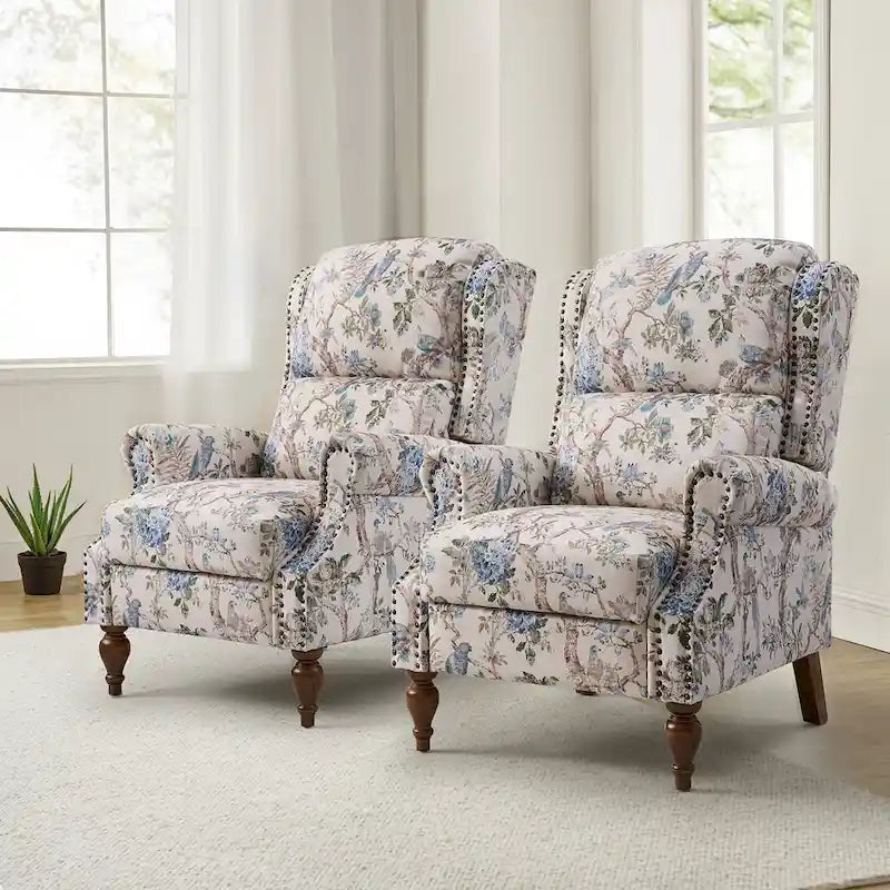 Terri Classic Cutaway Arms with Nailheads Manual Recliner for Living Room Set of 2 by 