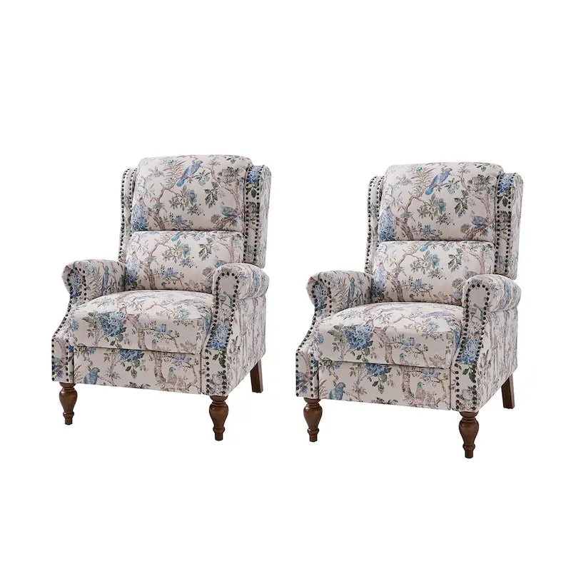 Fauteuil inclinable manuel Terri Classic Cutaway Arms with Nailheads pour salon, ensemble de 2, par