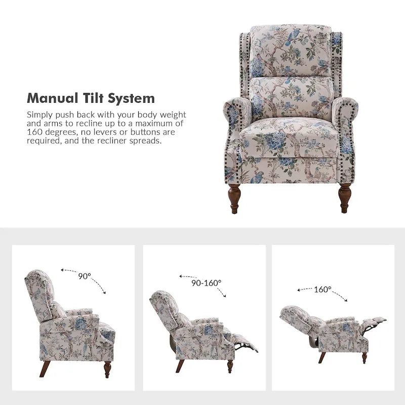 Fauteuil inclinable manuel Terri Classic Cutaway Arms with Nailheads pour salon, ensemble de 2, par
