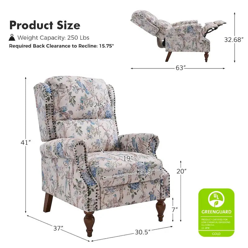 Fauteuil inclinable manuel Terri Classic Cutaway Arms with Nailheads pour salon, ensemble de 2, par