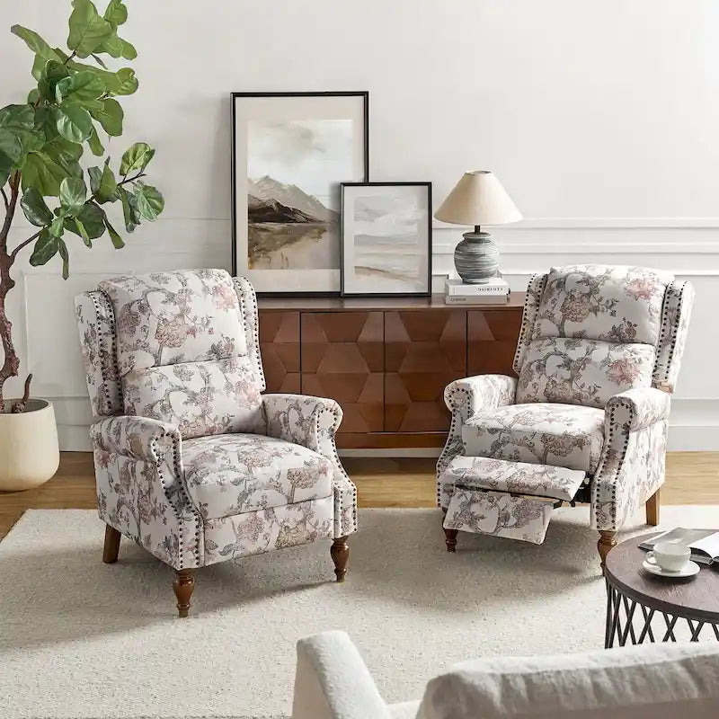 Fauteuil inclinable manuel Terri Classic Cutaway Arms with Nailheads pour salon, ensemble de 2, par