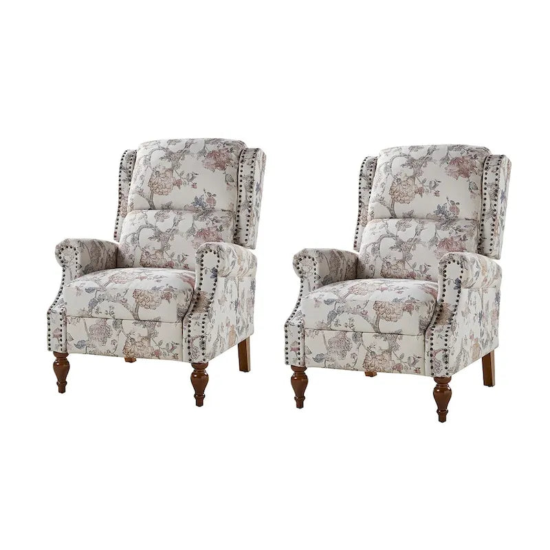 Fauteuil inclinable manuel Terri Classic Cutaway Arms with Nailheads pour salon, ensemble de 2, par