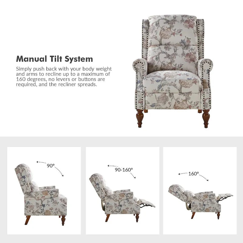 Fauteuil inclinable manuel Terri Classic Cutaway Arms with Nailheads pour salon, ensemble de 2, par