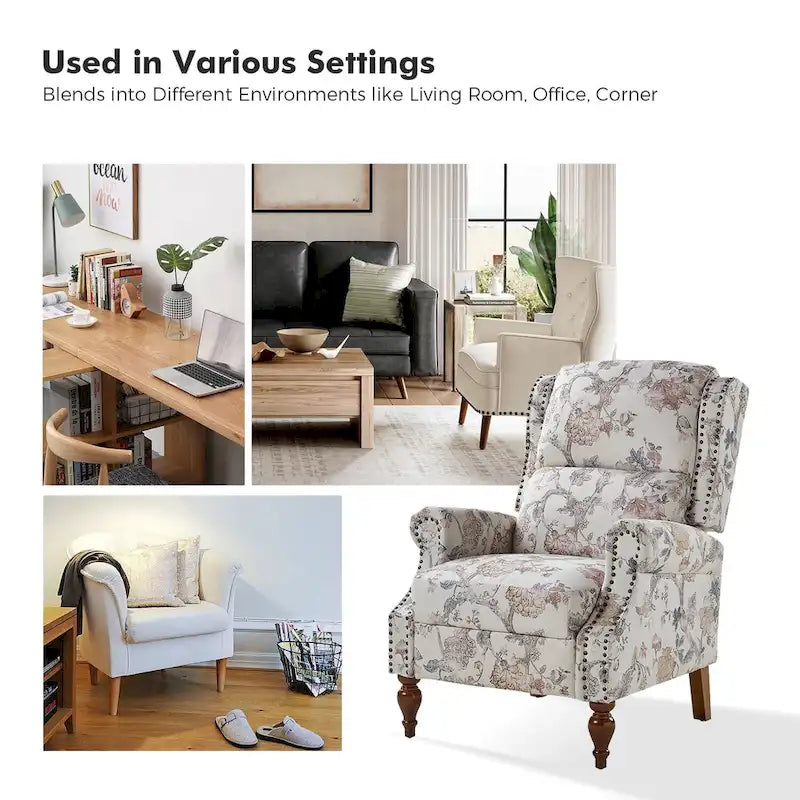 Fauteuil inclinable manuel Terri Classic Cutaway Arms with Nailheads pour salon, ensemble de 2, par
